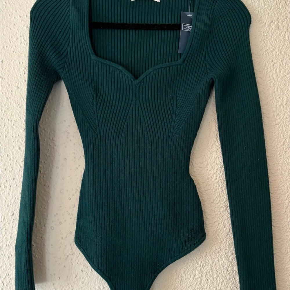 Green Ribbed Long Sleeve Bodysuit